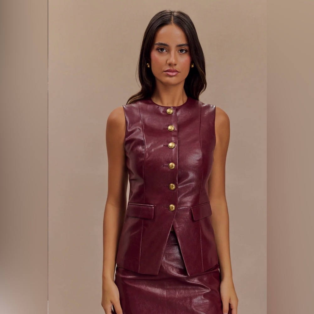 Meshki Coralia Faux Leather Vest Cherry Red